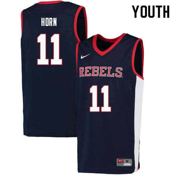 Youth #11 Eric Horn Ole Miss Rebels College Basketball Jerseys Sale-Navy